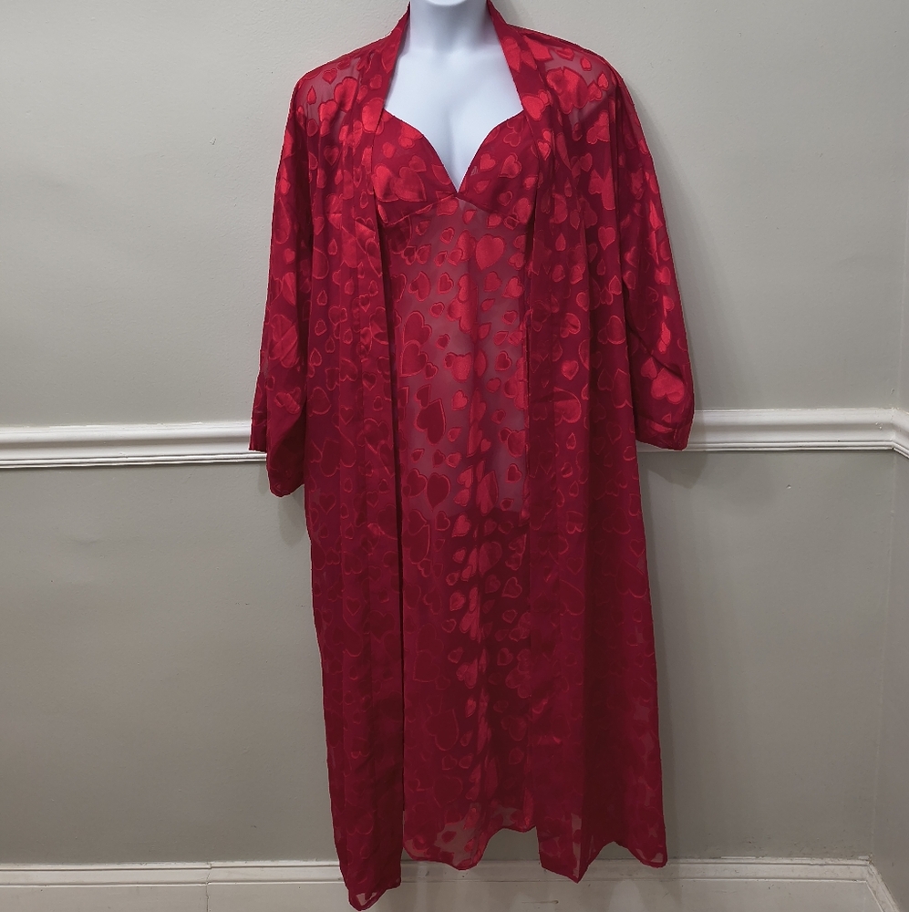Ashley Stewart Sheer 2PC Sexy Nightgown And Robe Heart Shape Red 3X Bridal